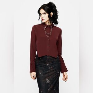 Disturbia Resurrection Cross Chain Collared Crop Shirt US 14 / UK 18